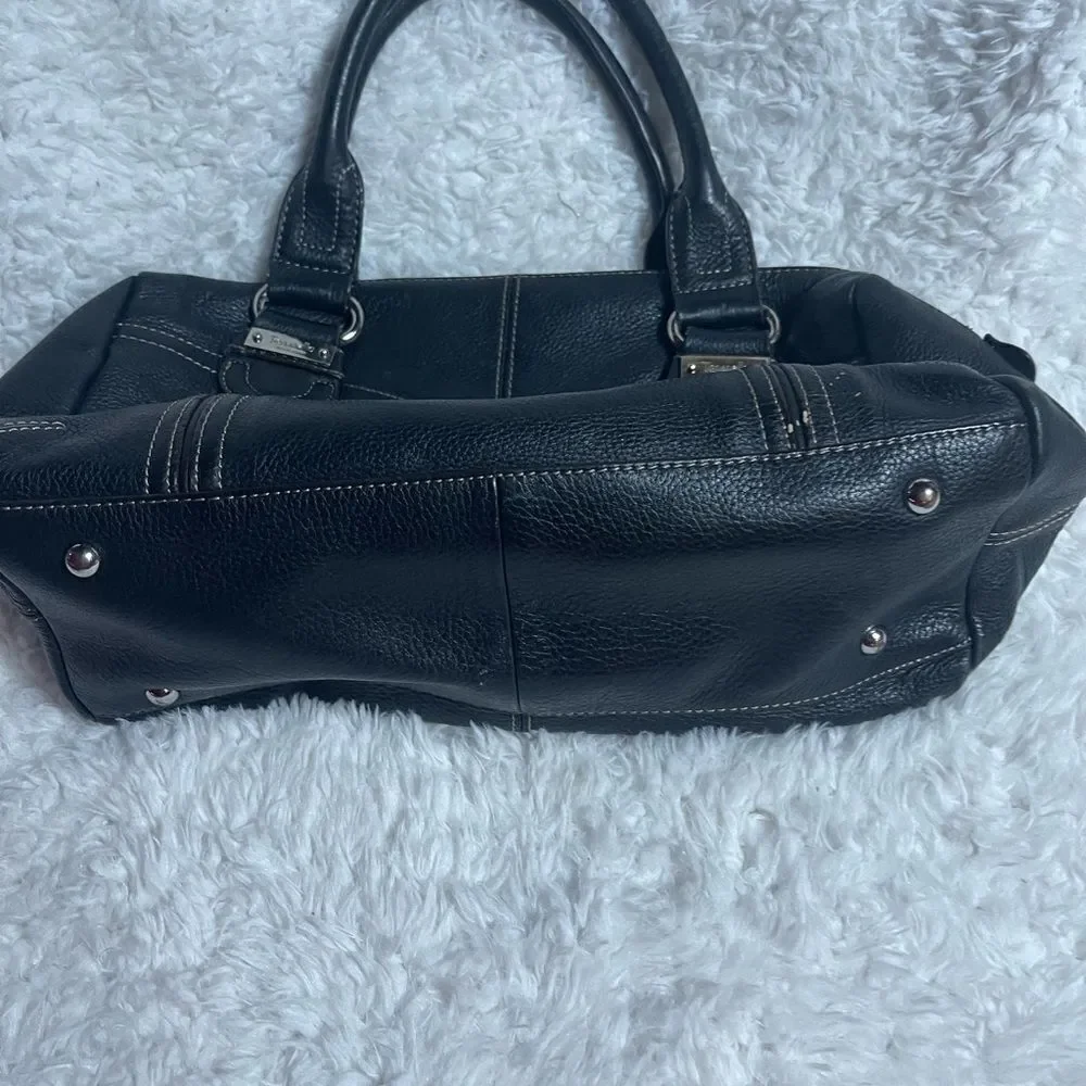 Tignanello leather black Medium Satchel silver tone hardwares.